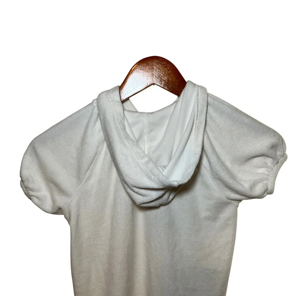 Old Navy Girls 4T White Terry Cloth Zip Front Hooded Swim Cover Up Puff Sleeve